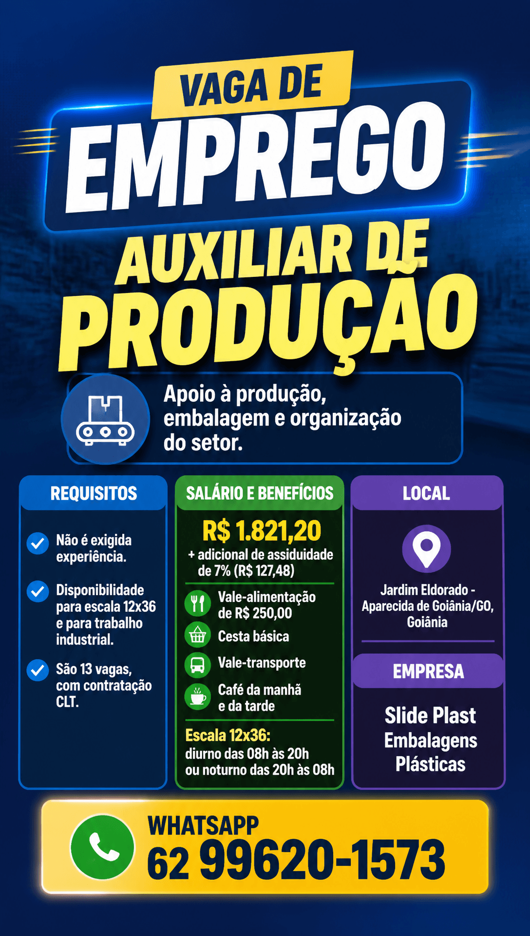 Arte da vaga de Auxiliar de Produção