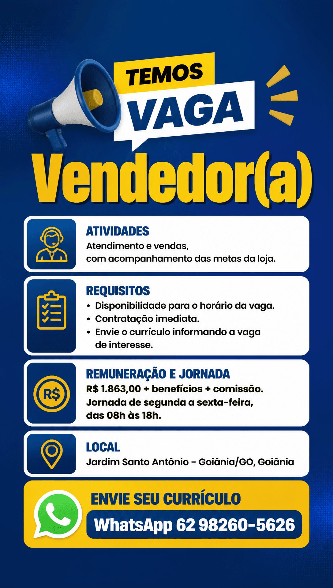 Arte da vaga de Vendedor(a)