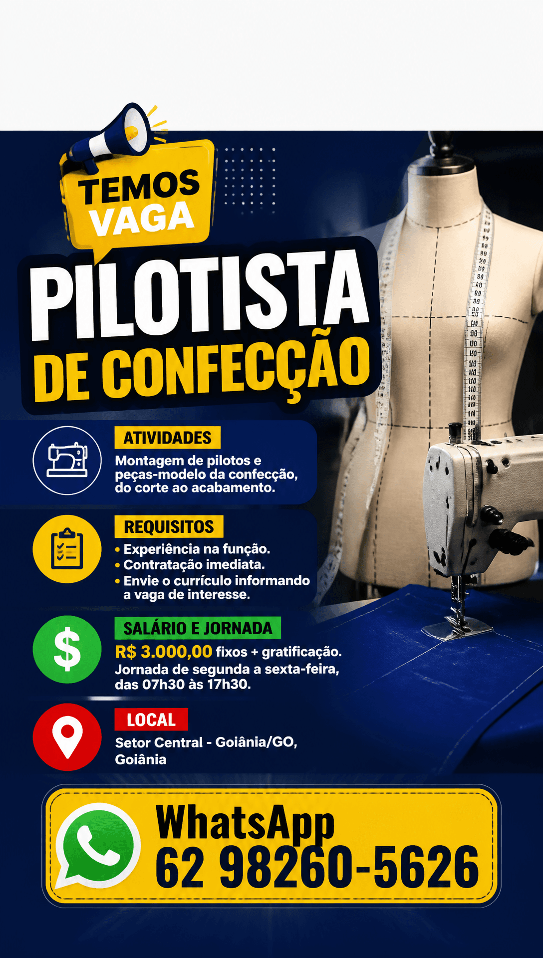 Arte da vaga de Pilotista de Confecção