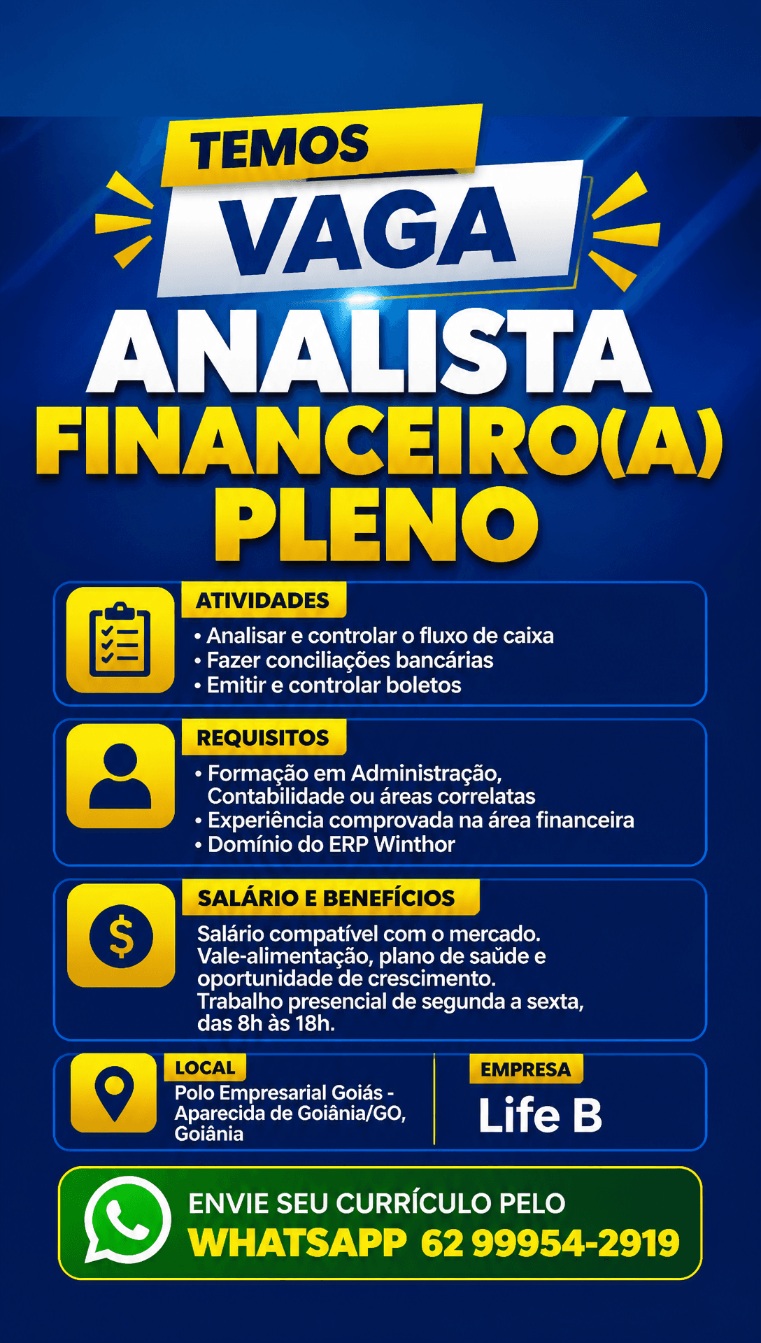 Arte da vaga de Analista Financeiro(a) Pleno