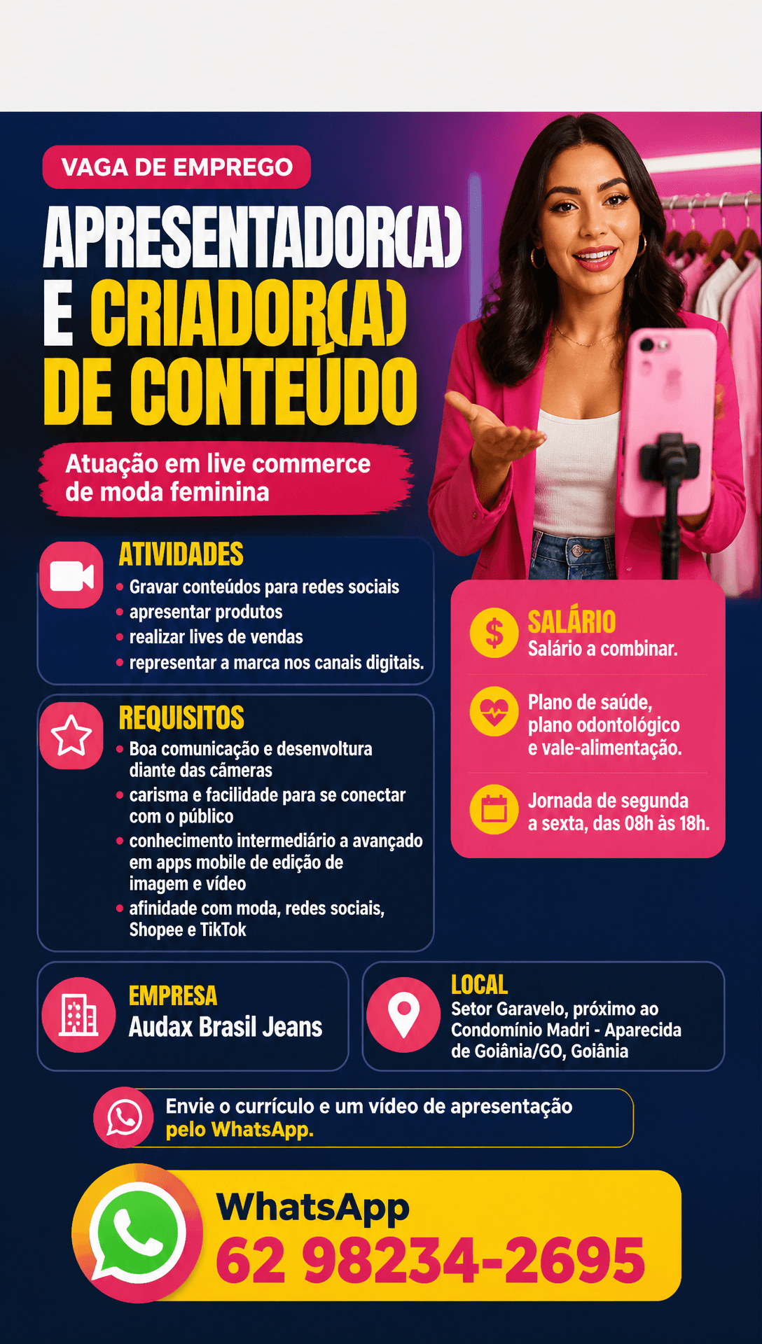 Arte da vaga de Apresentador(a) e Criador(a) de Conteúdo