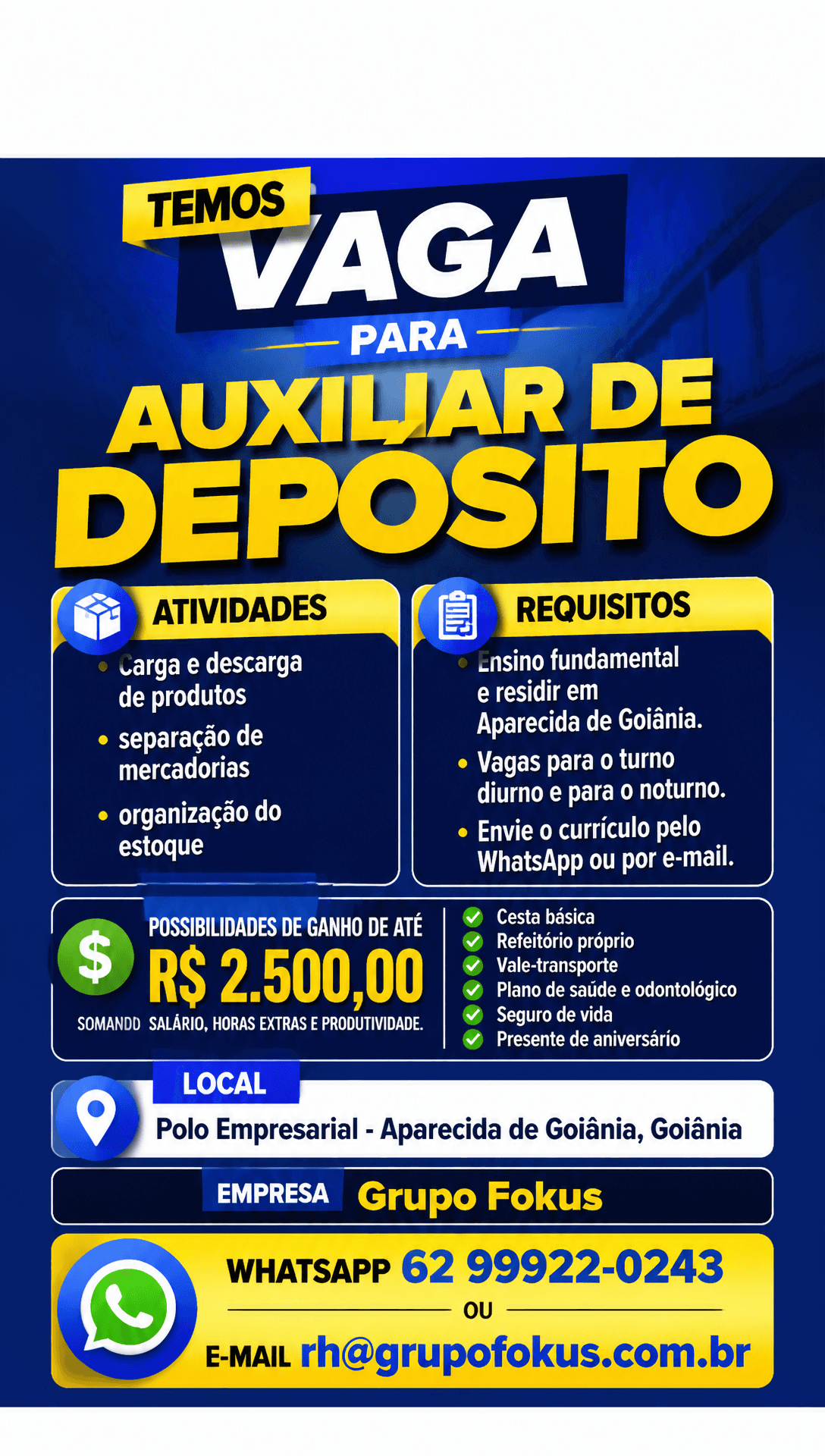 Arte da vaga de Auxiliar de Depósito