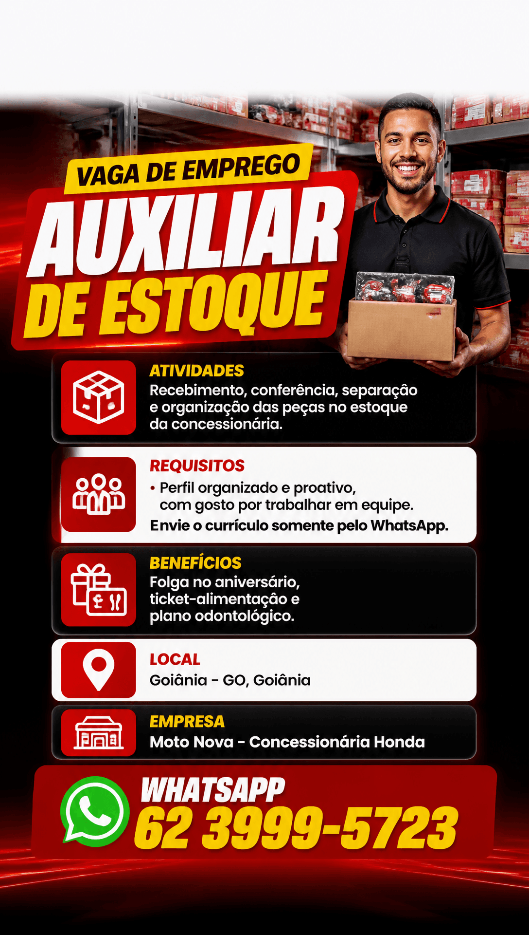 Arte da vaga de Auxiliar de Estoque