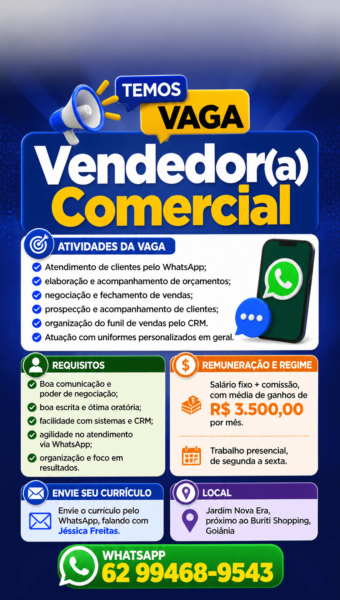 Arte da vaga de Vendedor(a) Comercial