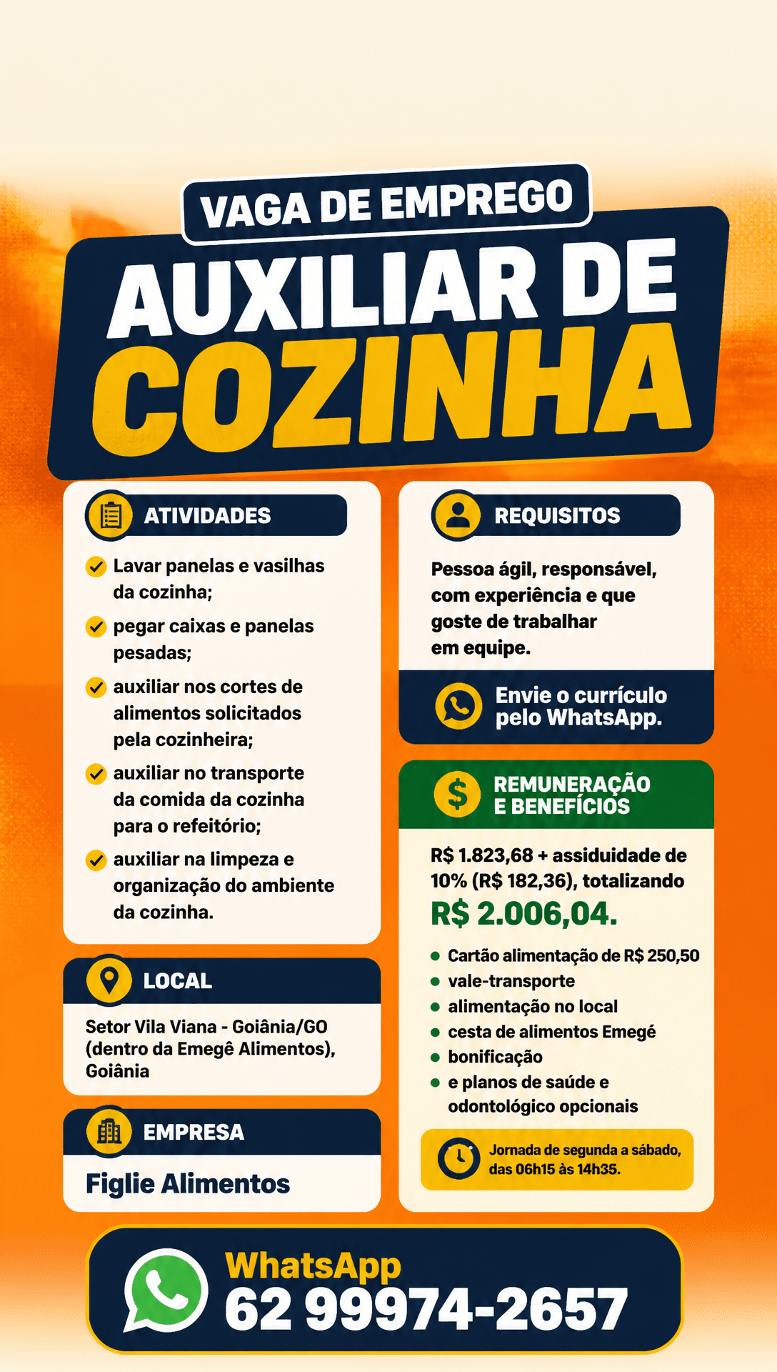 Arte da vaga de Auxiliar de Cozinha