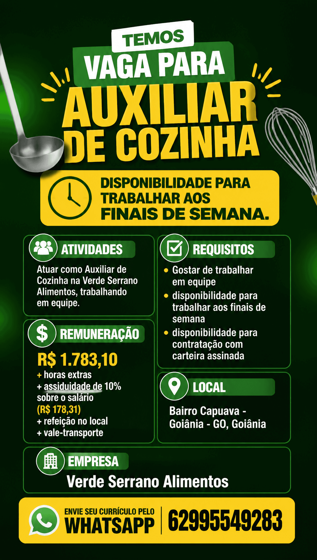 Arte da vaga de Auxiliar de Cozinha