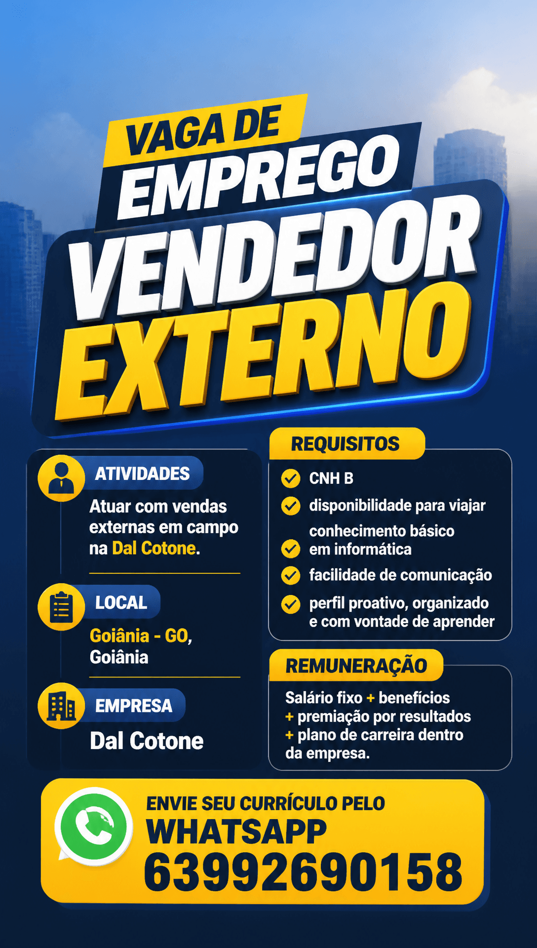 Arte da vaga de Vendedor Externo