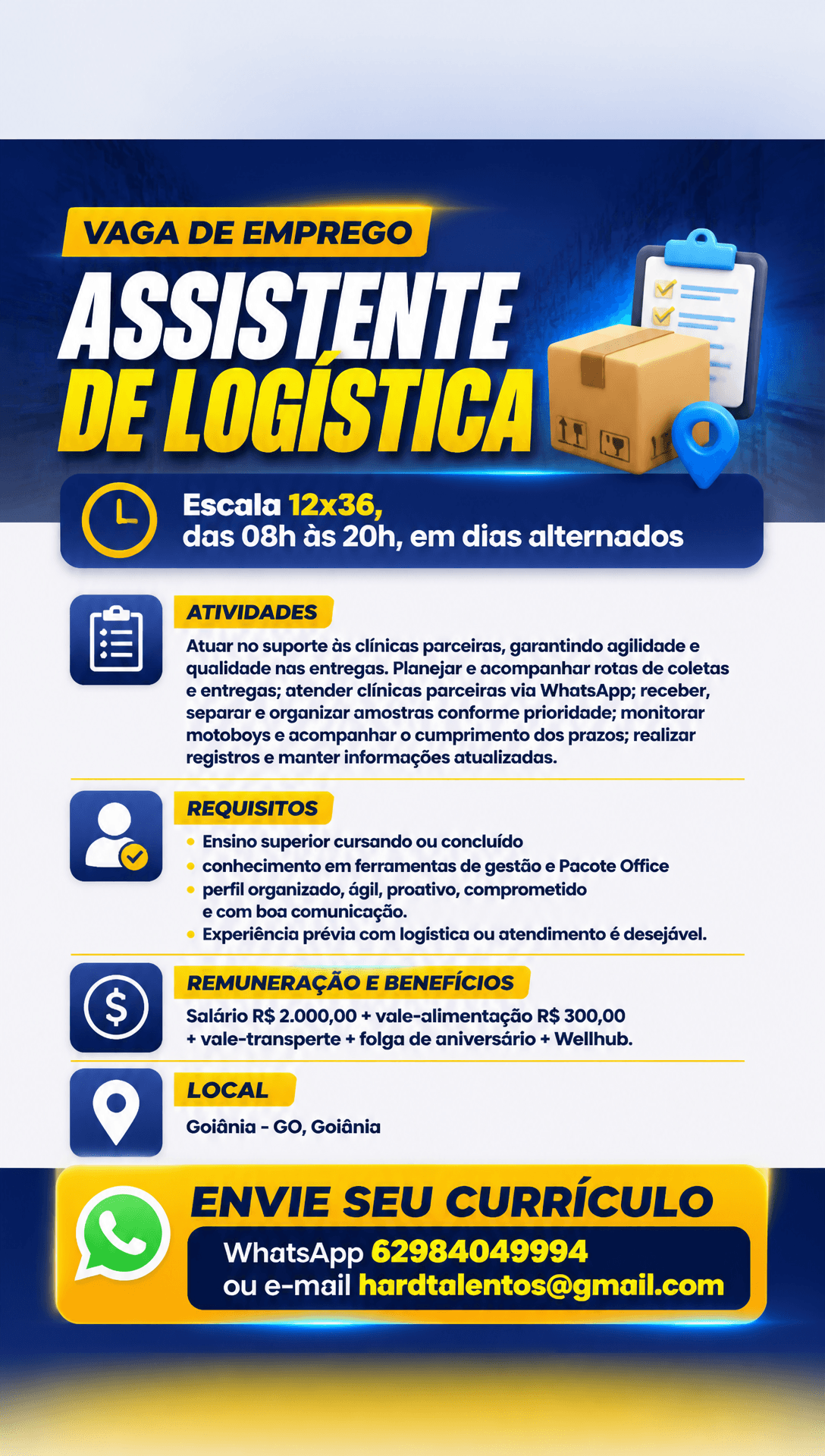Arte da vaga de Assistente de Logística