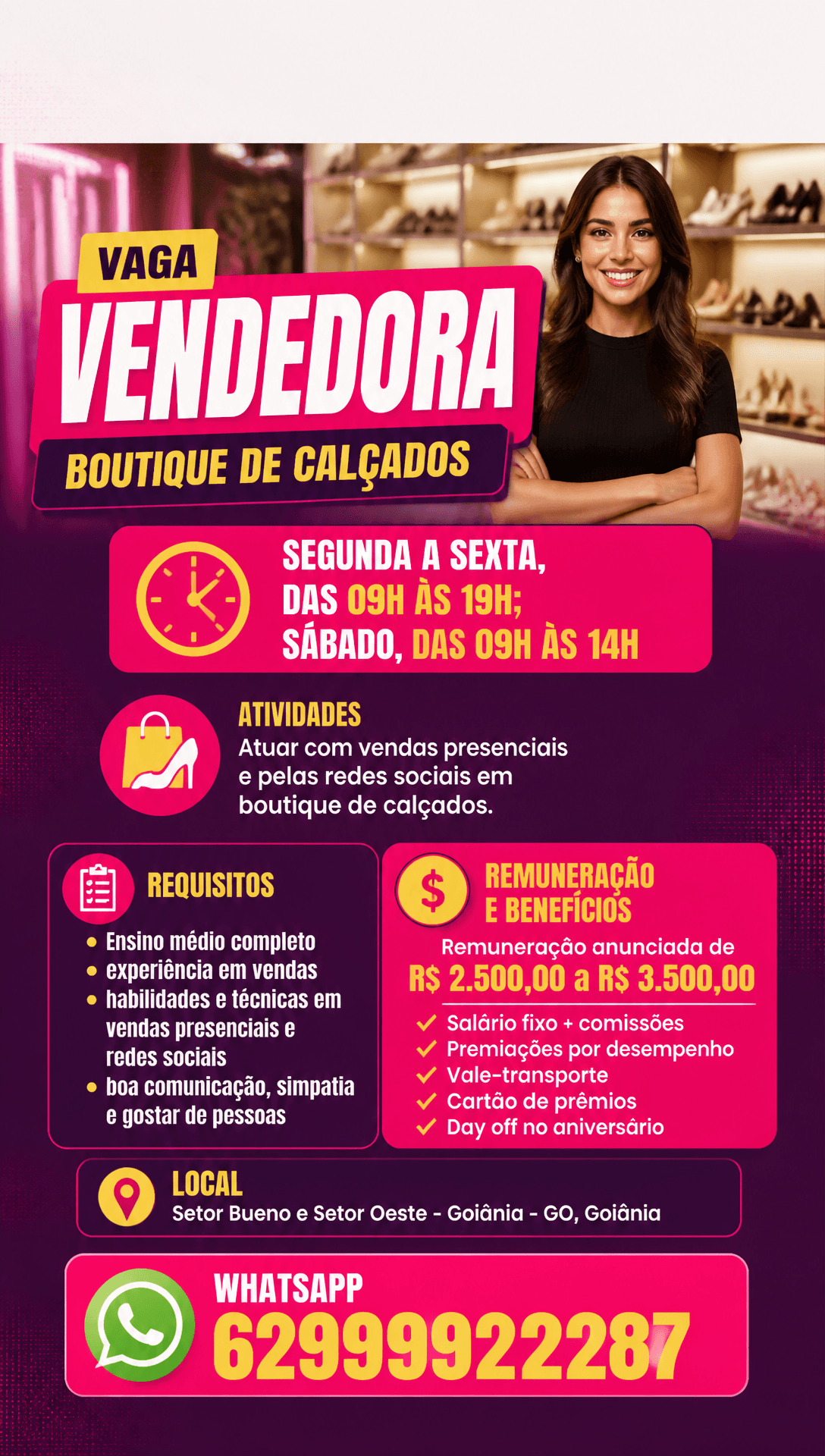 Arte da vaga de Vendedora - Boutique de Calçados