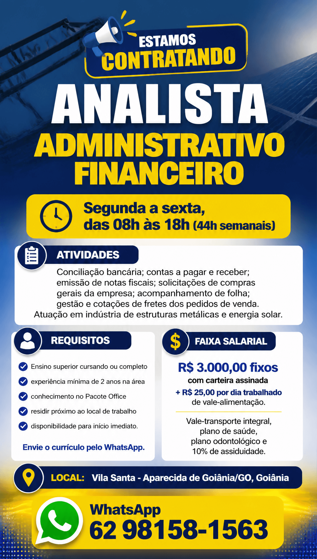 Arte da vaga de Analista Administrativo Financeiro