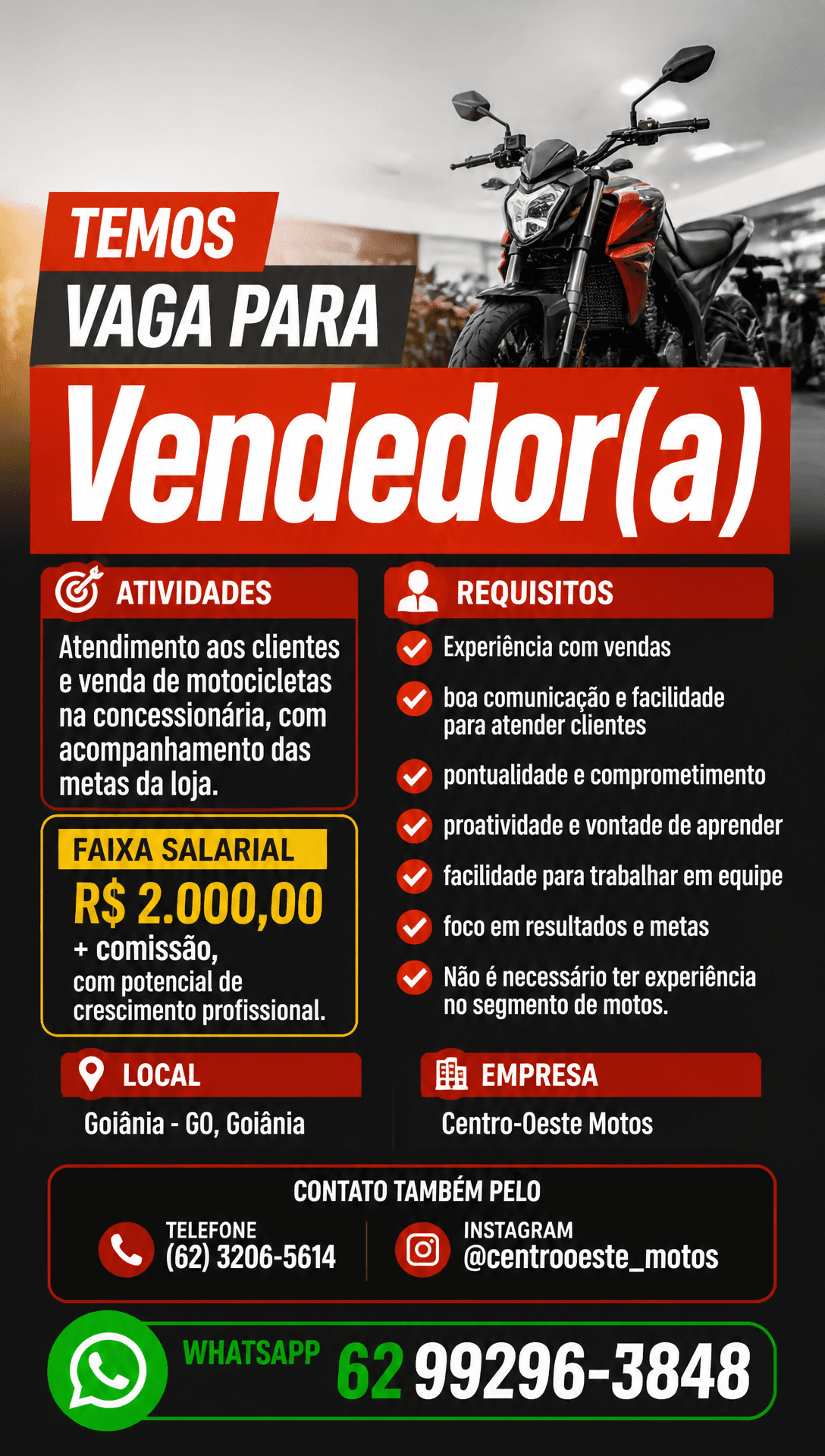 Arte da vaga de Vendedor(a)