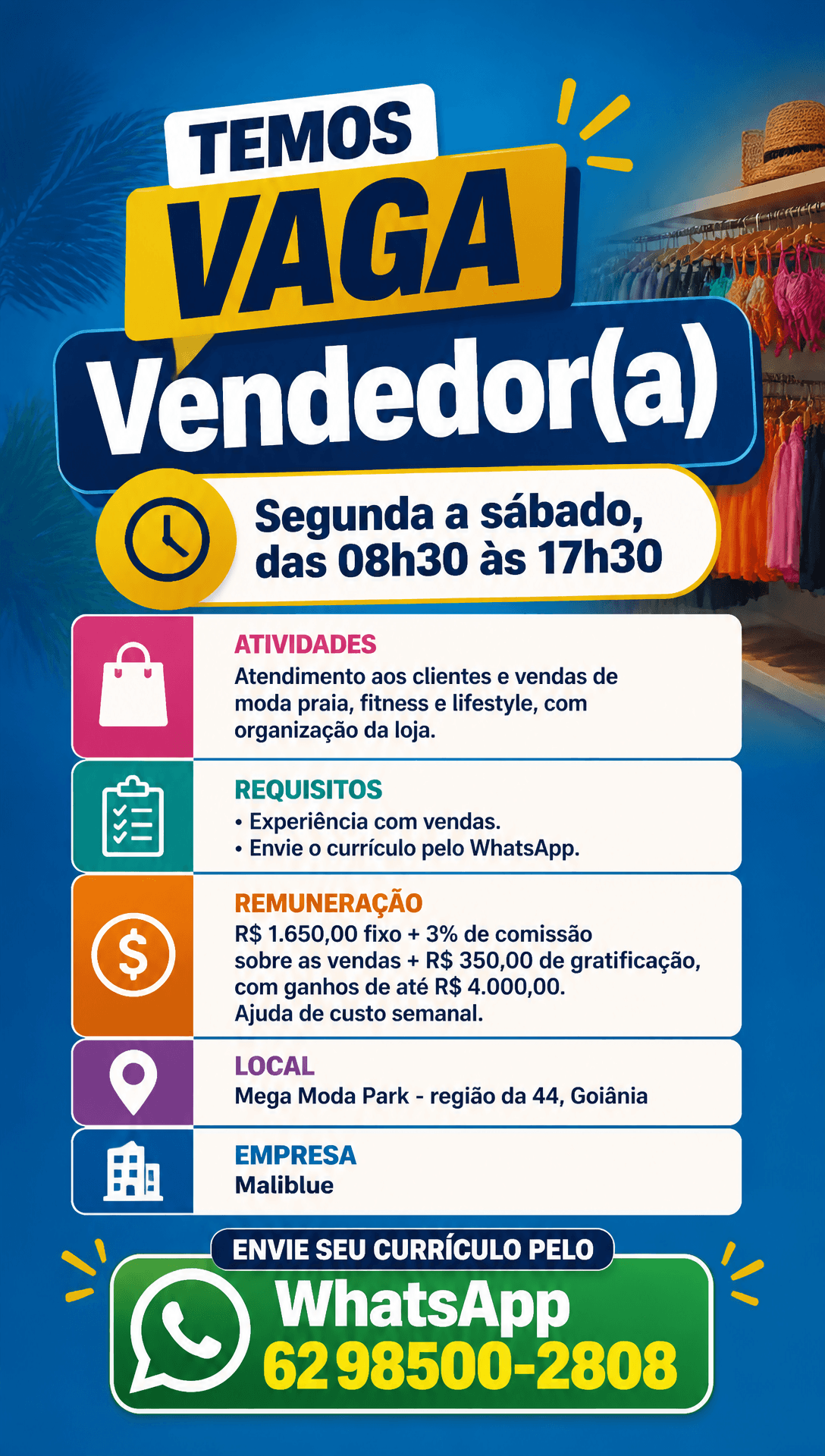 Arte da vaga de Vendedor(a)