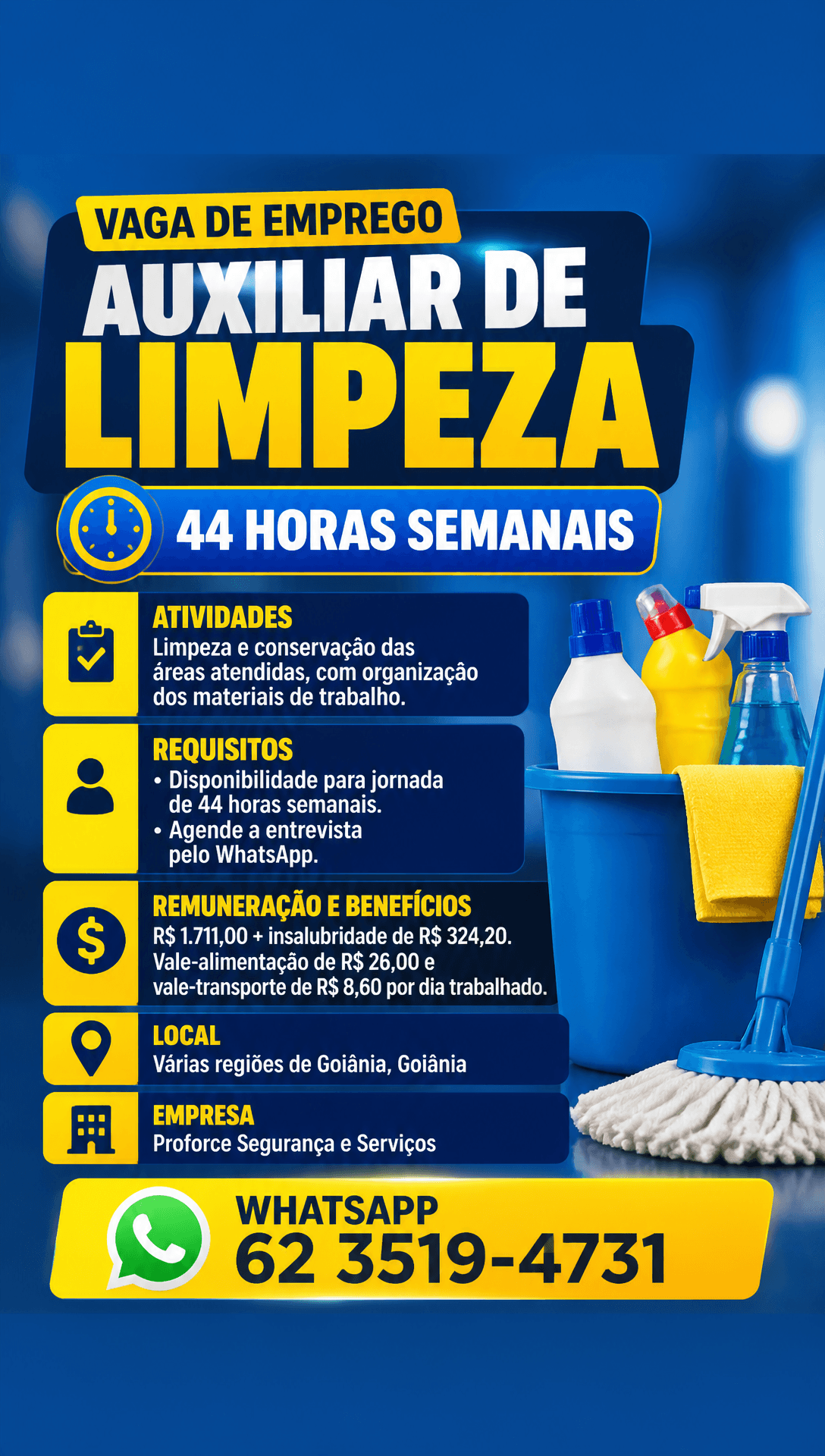 Arte da vaga de Auxiliar de Limpeza