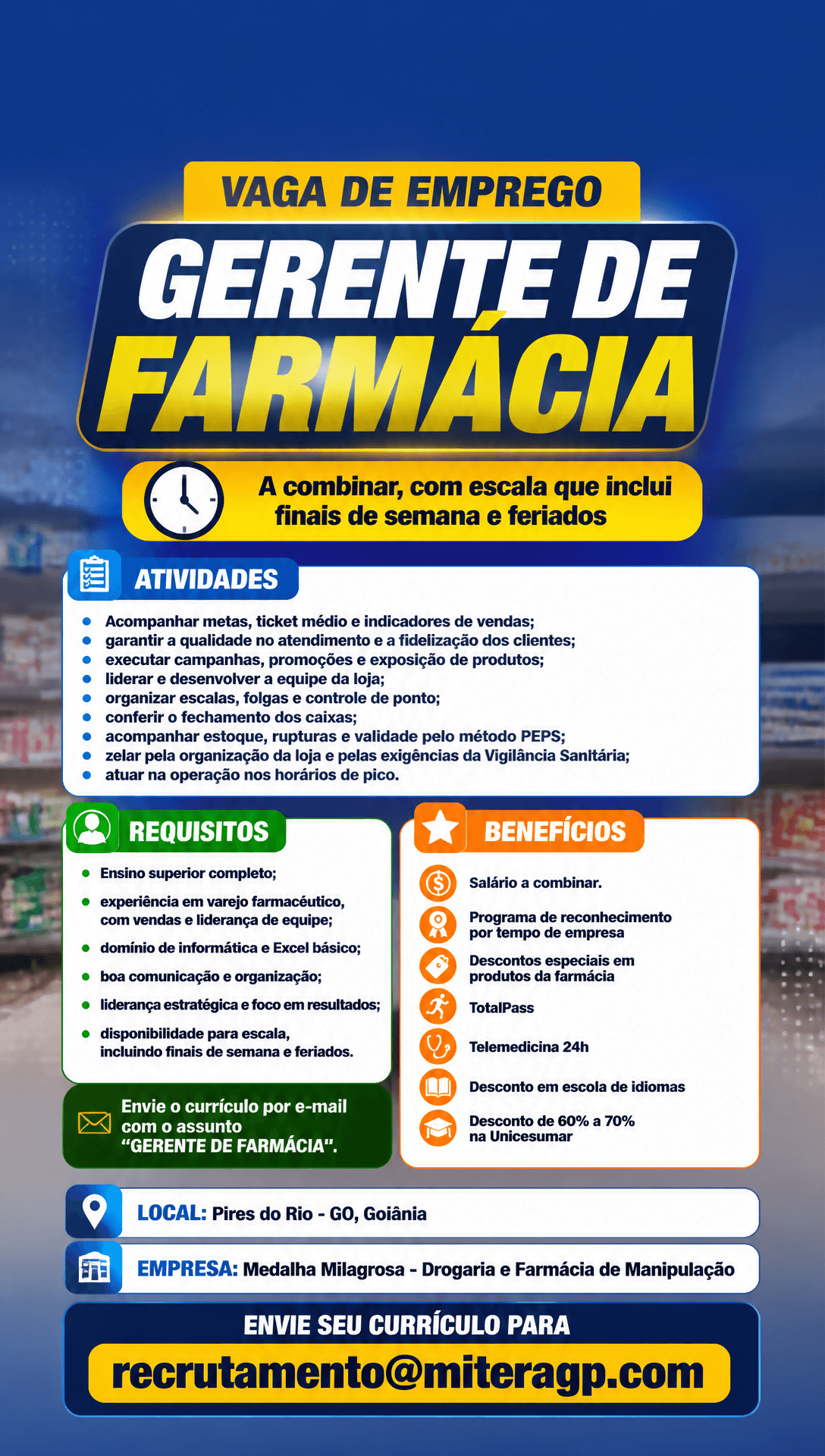 Arte da vaga de Gerente de Farmácia