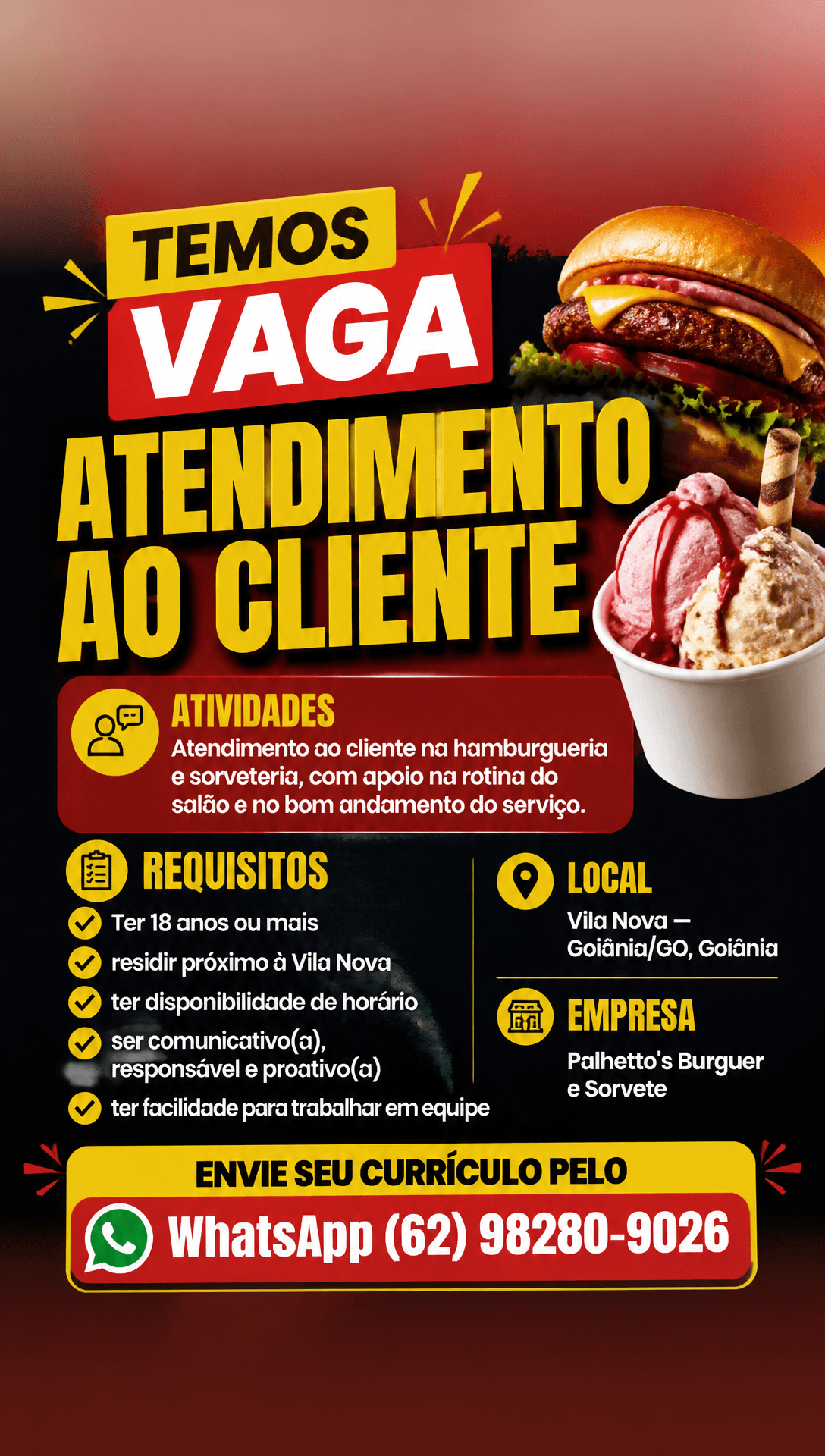 Arte da vaga de Atendimento ao Cliente