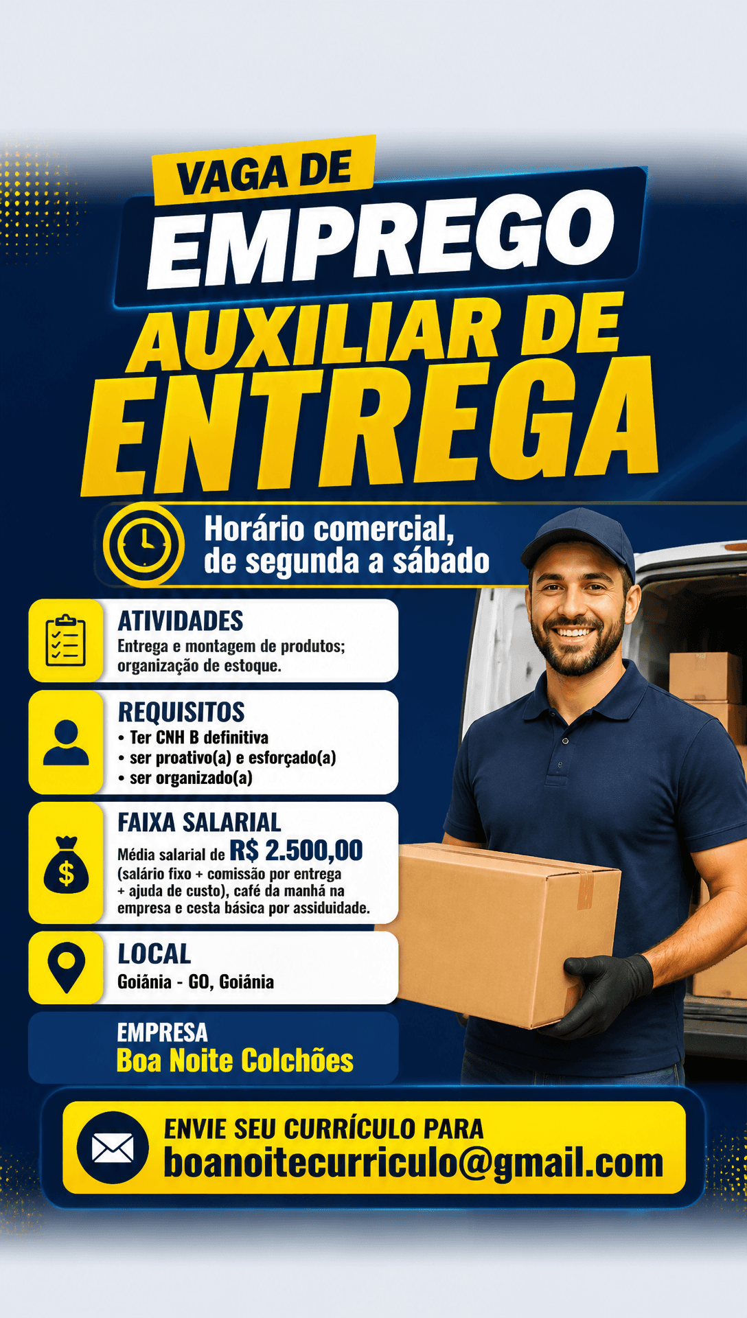 Arte da vaga de Auxiliar de Entrega