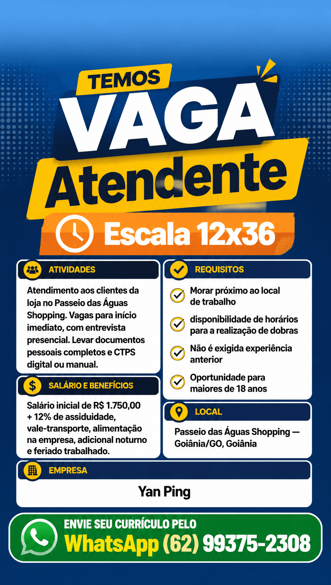 Arte da vaga de Atendente